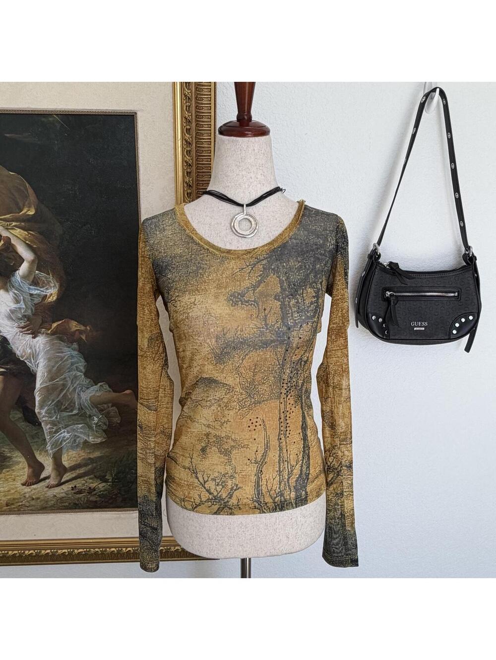 Whimsigoth Royal Underground Sheer Rhinestone Long Sleeve Top